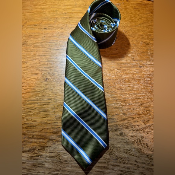 Brooks Brothers Other - Brooks Brothers Ribbed Textured Diagonal Stripe Olive‎ Green Blue Silk Neck Tie